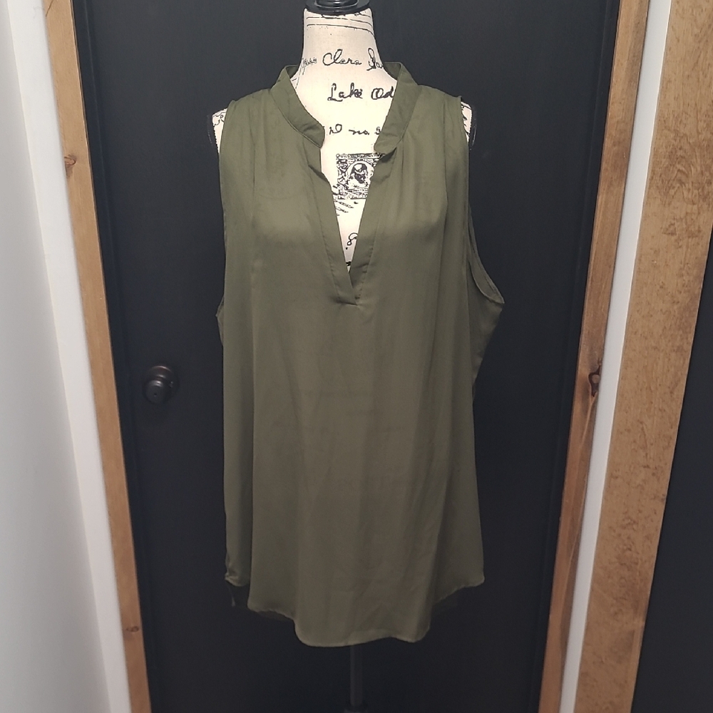 Zanzea Olive Green Sleeveless Sheer Split V Neck Tunic